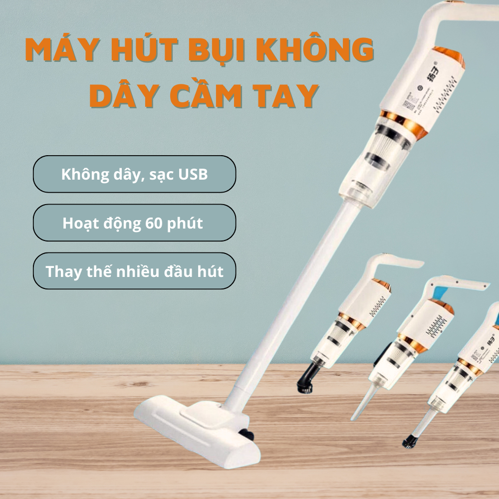 Máy hút bụi cầm tay không dây pin sạc đa năng mẫu mới, máy hút bụi lực hút khỏe hút bụi gia đình dễ dàng hút lông thú cưng