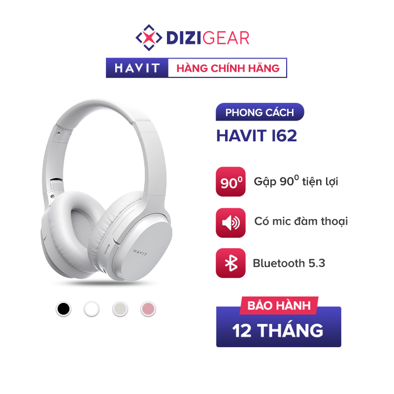Tai Nghe Bluetooth Headphone HAVIT i62, Driver 40mm, Bluetooth 5.3, Nghe Đến 20H, Gập Gọn 90 - Chính Hãng BH 12 Tháng Dizigear