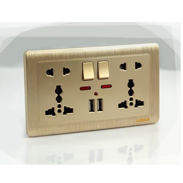 Ổ cắm điện đa năng tích hợp công tắc, LED và nguồn USB Gold Plate LGTech LG-C60-066