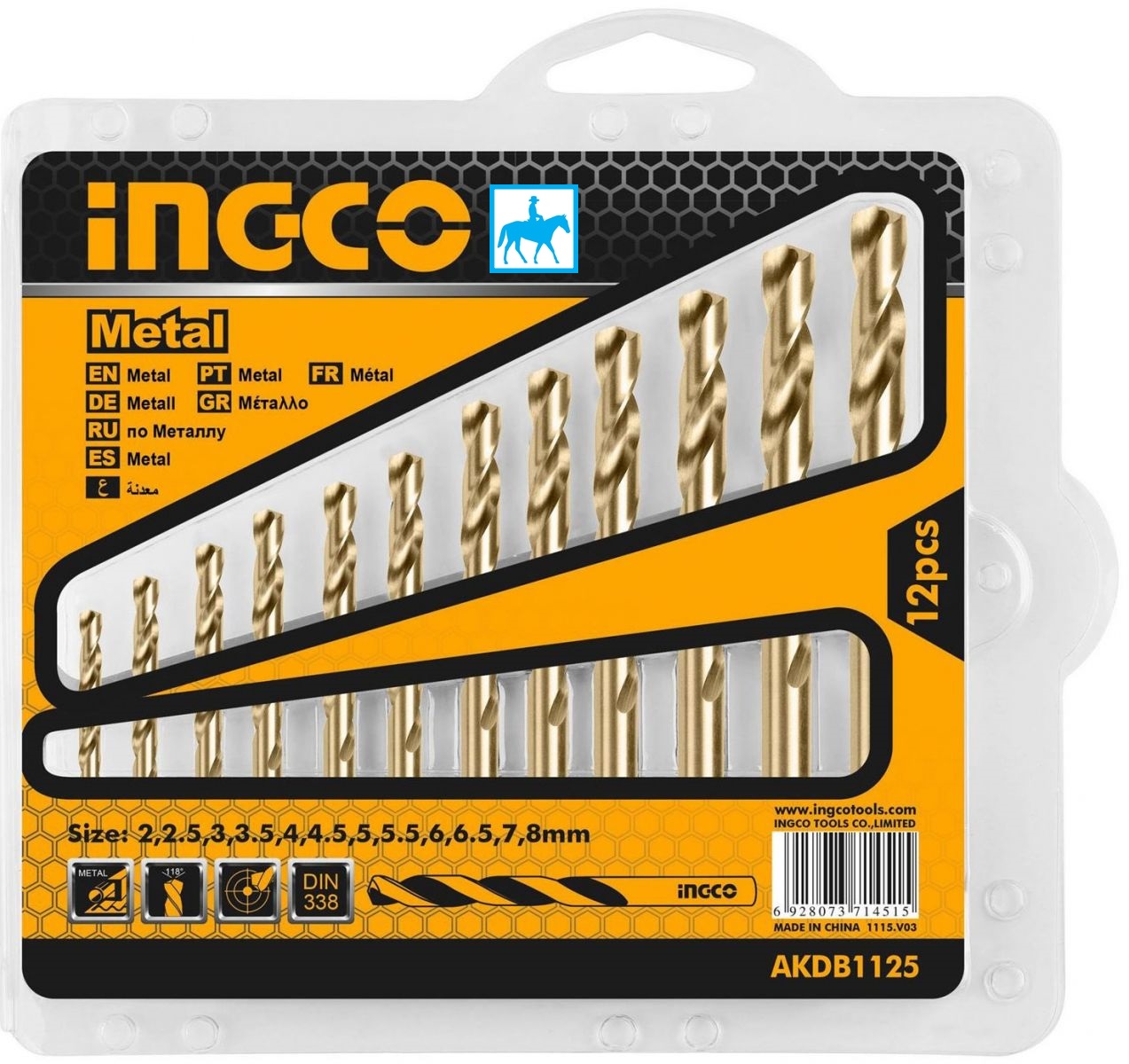 Bộ 12 mũi khoan kim loại 2-8mm hss ingco akdb1125