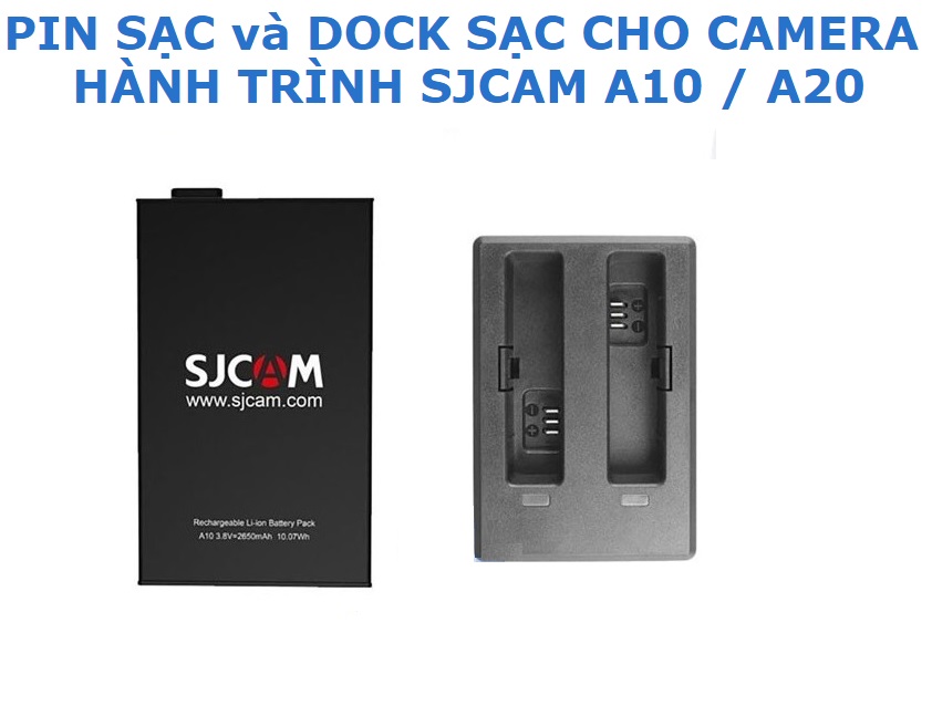Pin sạc và Dock sạc đôi dành cho camera SJCAM A10 / A20 (dòng BODY CAM) - Hãng phân phối chính thức