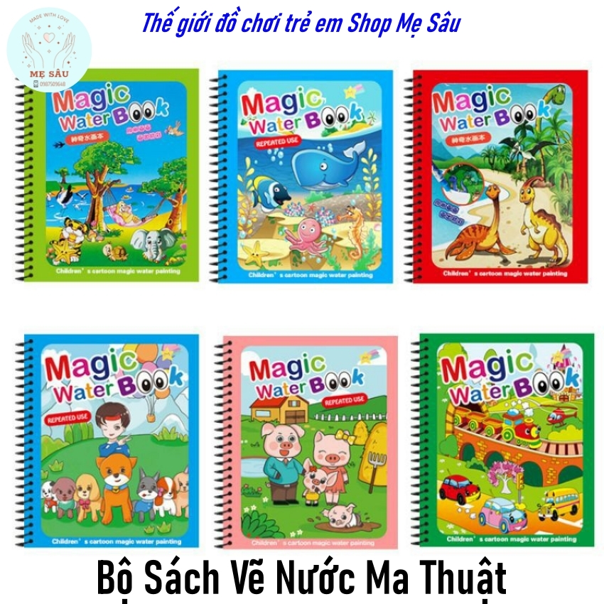 Bộ tranh tô màu bằng nước thần kỳ Shop Mẹ Sâu tranh tô màu thông minh chỉ cần tô bằng nước lọc tranh tự hiện ra, không lem màu không chất độc hại giúp kích thích sáng tạo, tranh tự xóa sau 10 phút tái sử dụng được nhiều lần