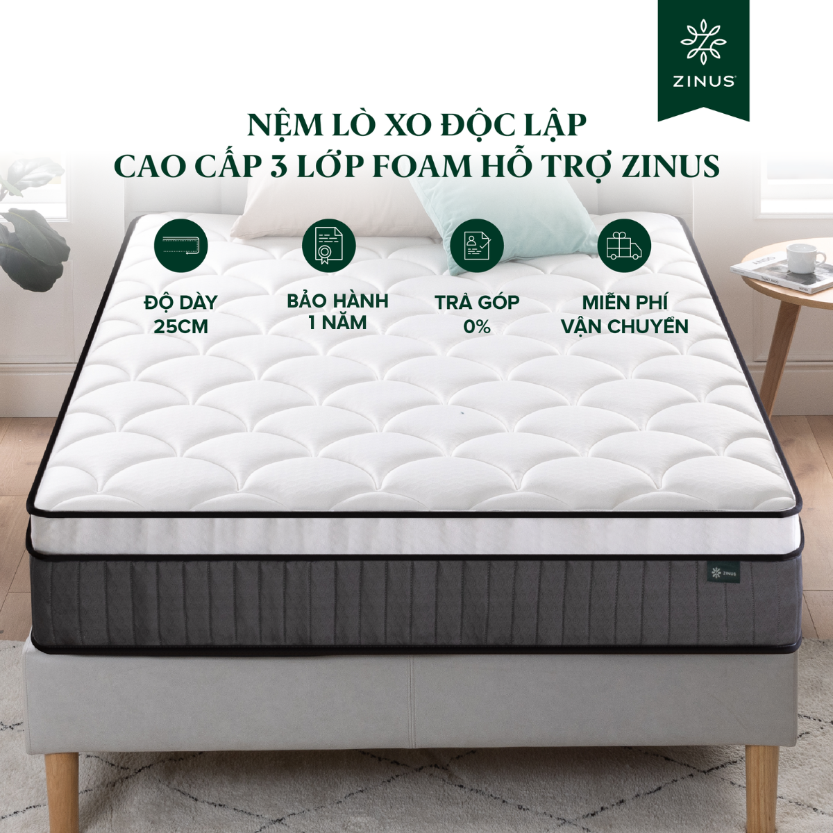 [Trả góp 0%]  Nệm Lò Xo Độc Lập Với 3 Tầng Foam Hỗ Trợ 25cm - 10in Euro Top OPP Pocket Spring Mattress
