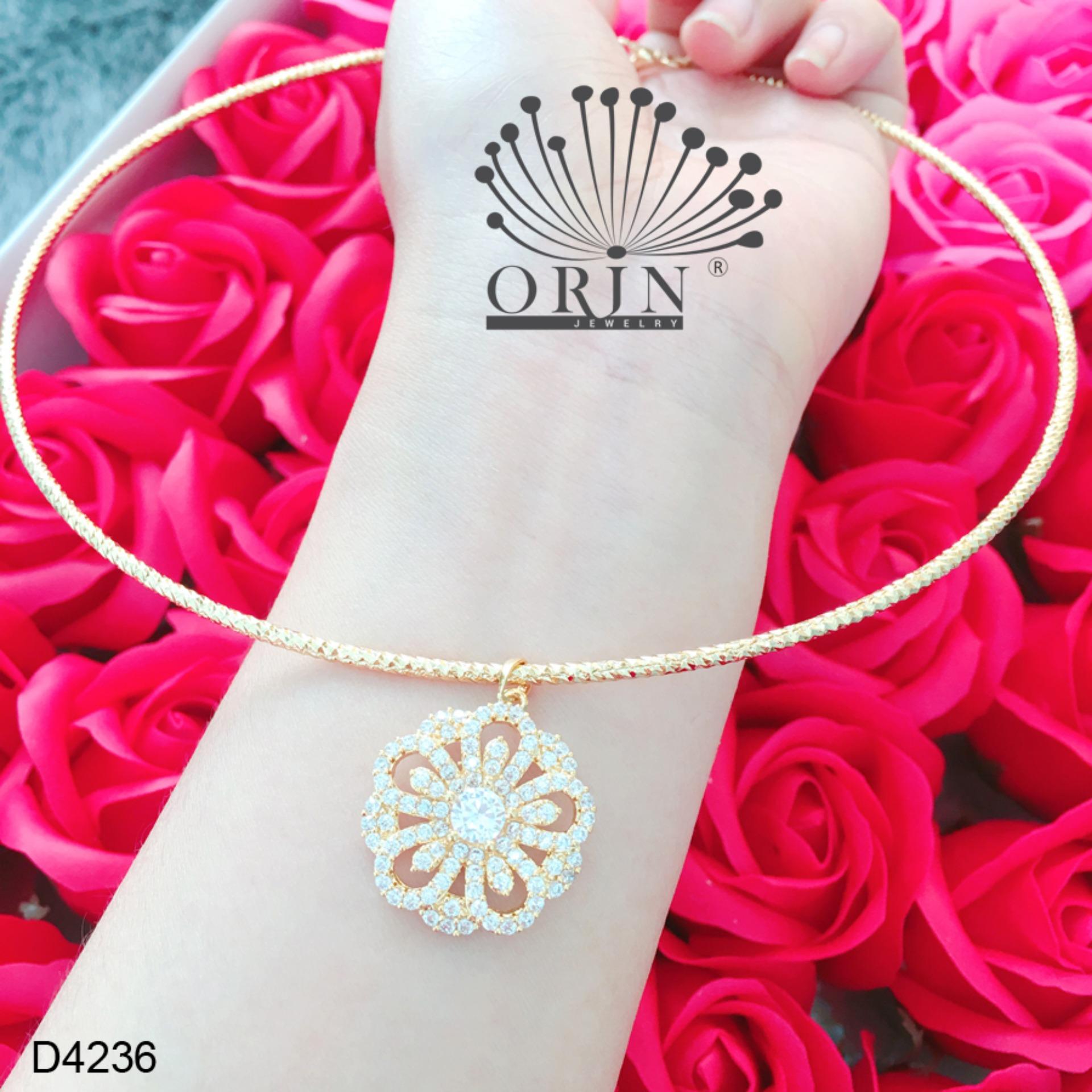 Kiềng cổ dạng nhuyễn bền màu mặt hoa mai nhụy 5 cánh đính đá thiết kế thời thượng Orin D4236