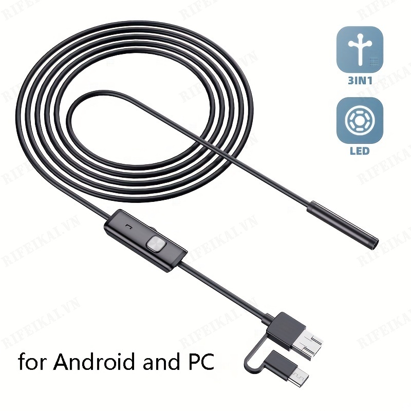 rifeikai Endoscope Camera 5.5MM Mini Lens 3 IN1 Type C Micro USB Car Inspection Borescope 6 LED Waterproof For PC Android