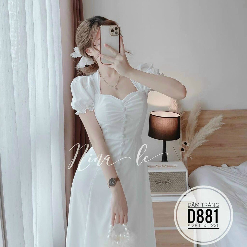 [Mẫu Mới] Đầm Tay Bèo Nút Bọc Tay Phồng Dáng Xòe Màu Sắc Nhẹ Nhàn Thanh Lịch Thích Hợp Với Mọi Phong Cách