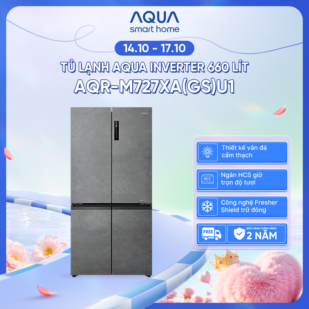 Tủ lạnh Aqua Inverter 660 lít Multi Door AQR-M727XA(GS)U1 - Bảo hành 2 năm - Freeship toàn quốc
