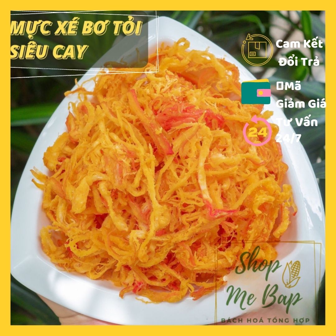 Khô mực xé cay 150g - mực xé bơ tỏi siêu cay - shop mẹ bắp