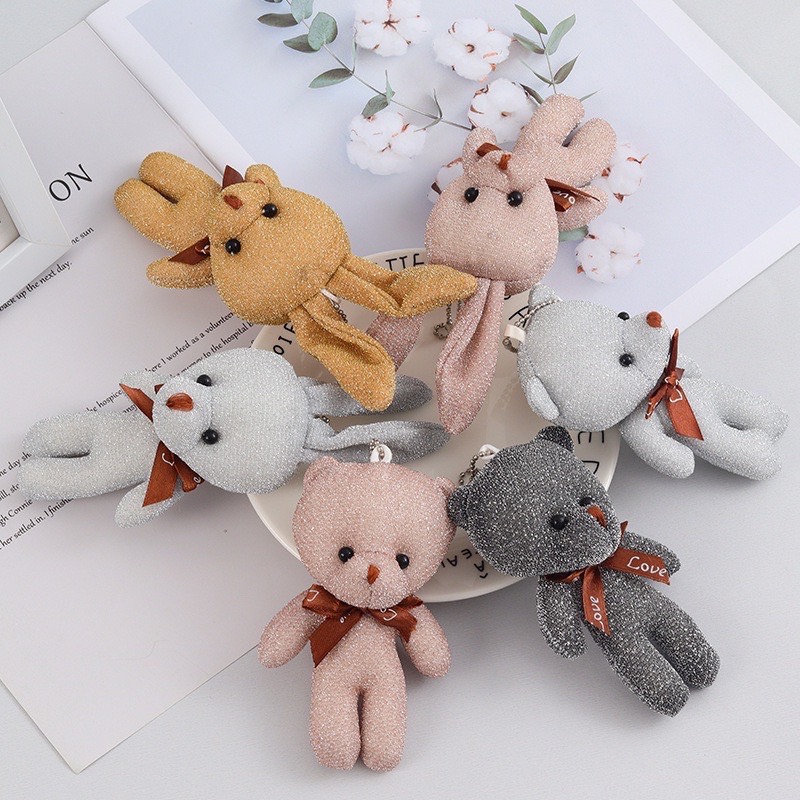 Combo 50 gấu kim tuyến 12cm có sẵn móc khóa, móc khóa gấu kim tuyến siêu xinh lung linh