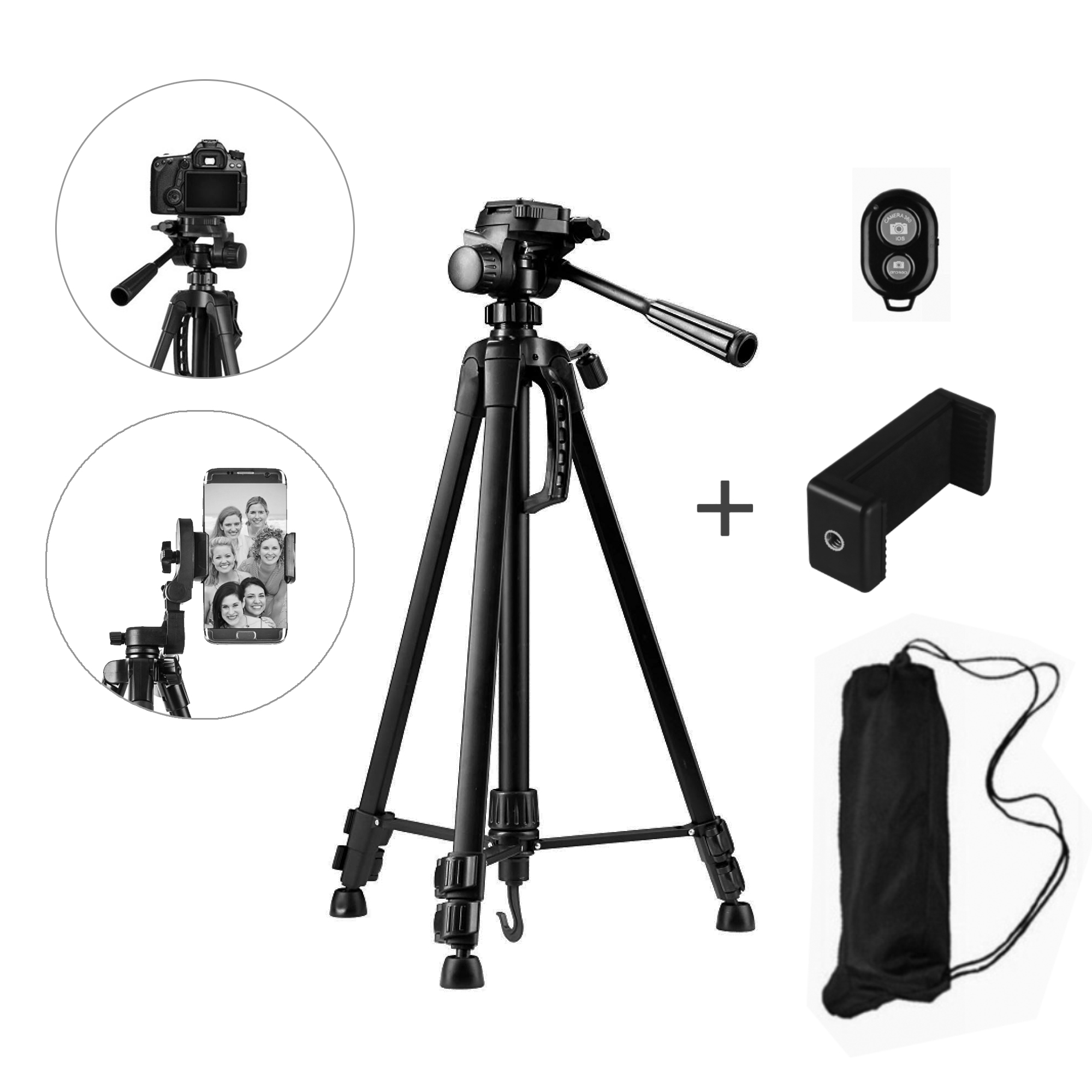 [To Chắc]Giá đỡ tripod 3 chân cao cấp cao 1.4m tải 3kg hỗ trợ livestream chụp hình có kẹp điện thoại và remote bluetooth