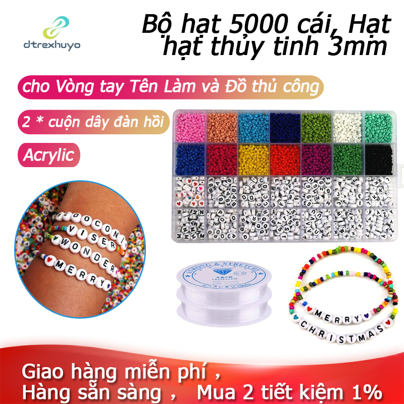 Bộ hạt 5000 cái Bộ hạt hạt thủy tinh 3mm Hạt chữ cái và hạt hình trái tim cho Tên Vòng tay Làm đồ trang sức và Thủ công mỹ nghệ, hạt tự làm,Bracelet Making,beads diy