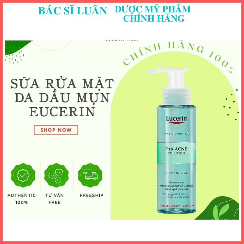 Sữa rửa mặt da dầu mụn Eucerin dạng gel 200ml, 400ml