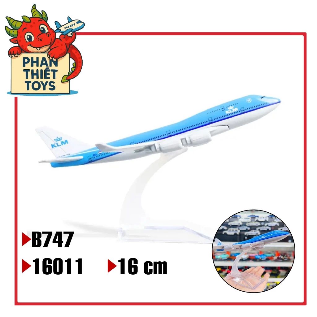 Mô hình máy bay KLM Royal Dutch Airlines Boeing B747 bằng kim loại 16cm MB16011 chính xác hình dáng chất liệu bền đẹp