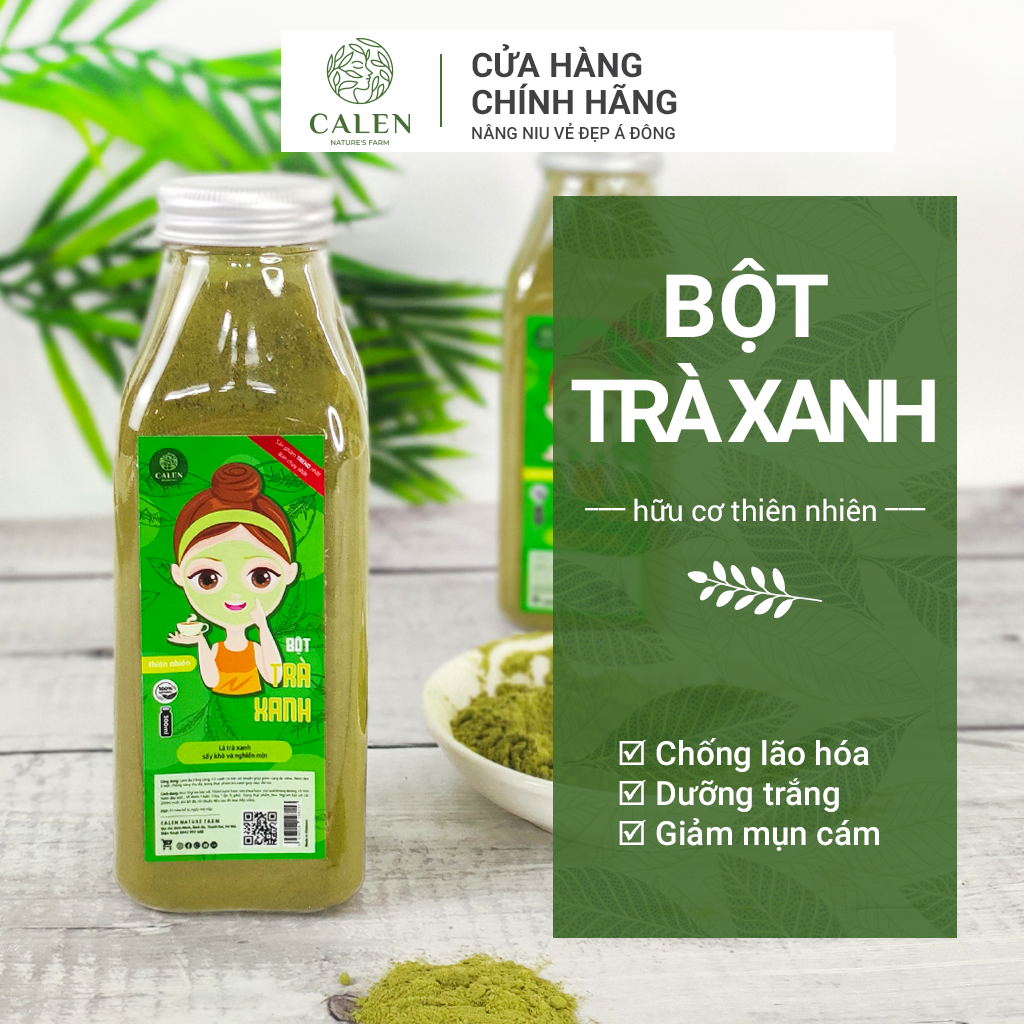 Bột trà xanh hữu cơ mặt nạ trà xanh đắp mặt nguyên chất - Rửa mặt - Giúp tẩy da chết Dưỡng trắng da Calen Herb Powder