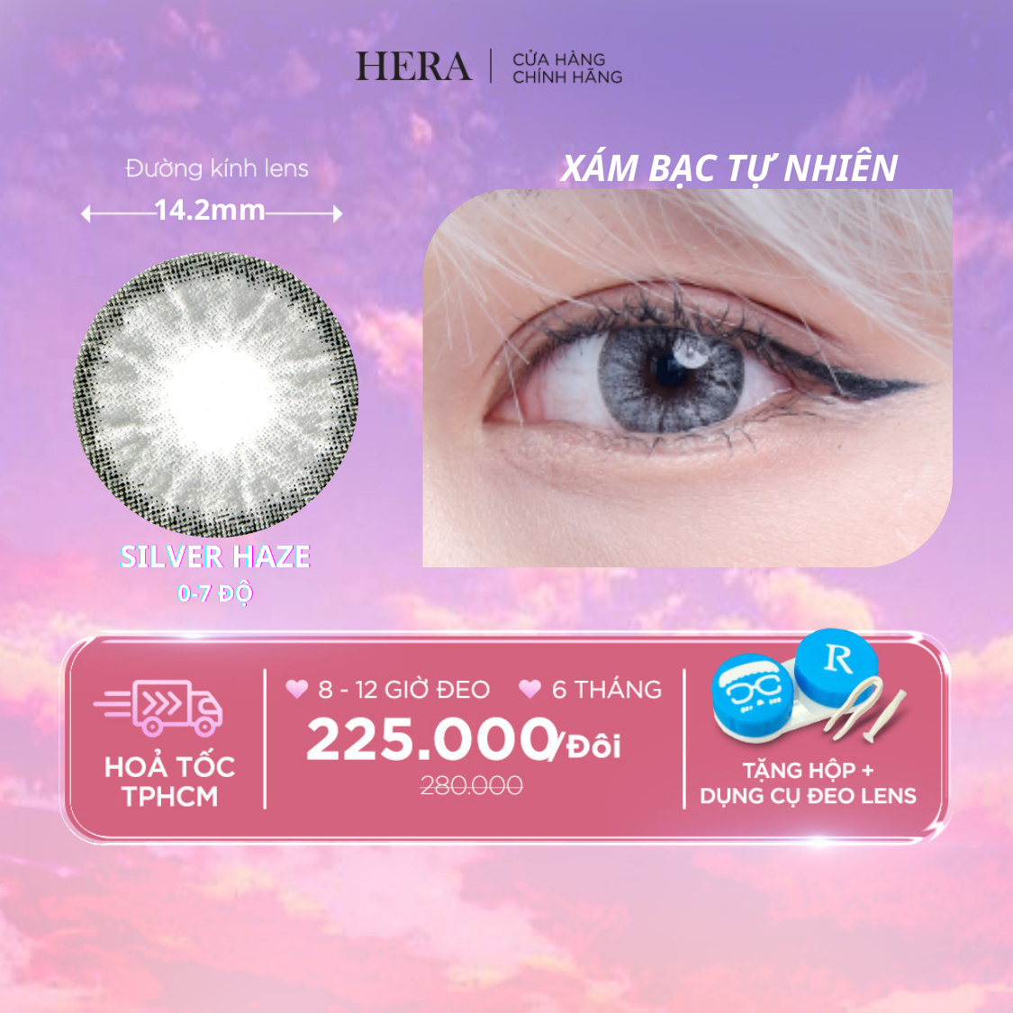  Kính Áp Tròng Hera Xám Bạc Tây Nổi Bật 0 - 7 Độ SILVER HAZE Nhập Khẩu Hàn Quốc Lens Cận 6 Tháng 