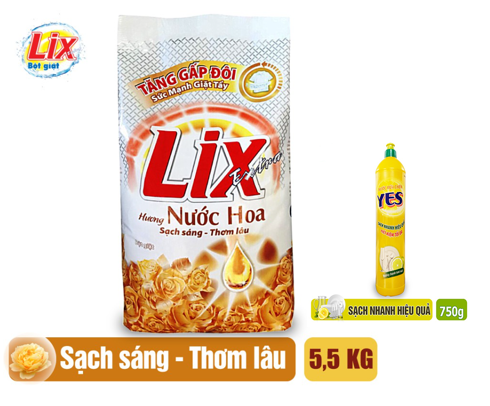 Bột giặt lix extra hương nước hoa 5.5kg kèm nrc 750g