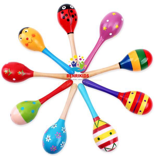 Lục Lạc Gỗ Cầm Tay Nhạc Cụ Maracas Cho Bé, Đồ Chơi Cho Bé, Đồ Chơi Giáo Dục