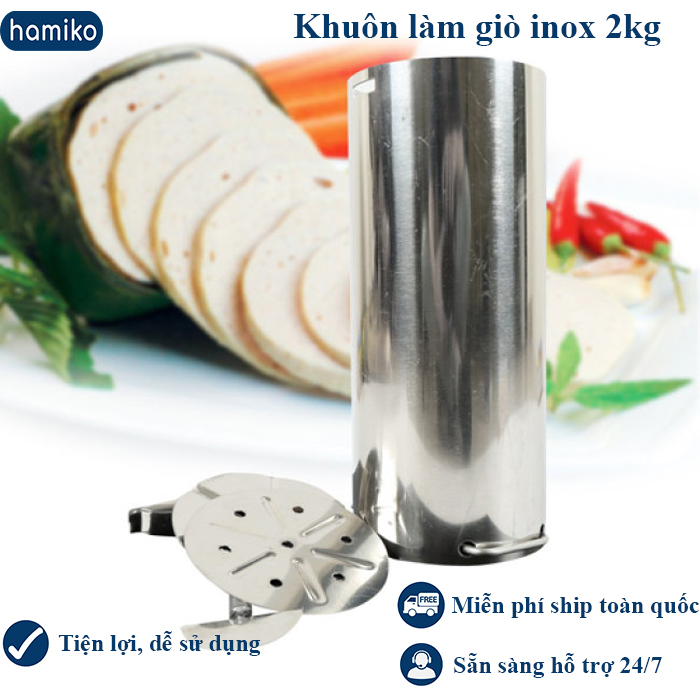 Khuôn làm giò chả inox 2kg, khuôn giò lụa, giò xào, giò thủ 2kg inox xịn - Hamiko