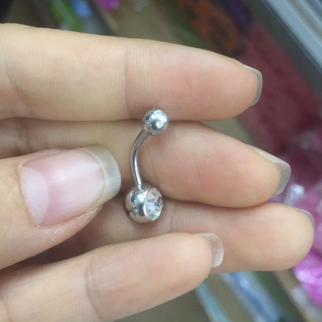 👑 KRCB10-Khuyên rốn Basic trắng không gỉ 2 đầu đá - XUÂN SHOP CHUYÊN KHUYÊN NHẬP THÁI