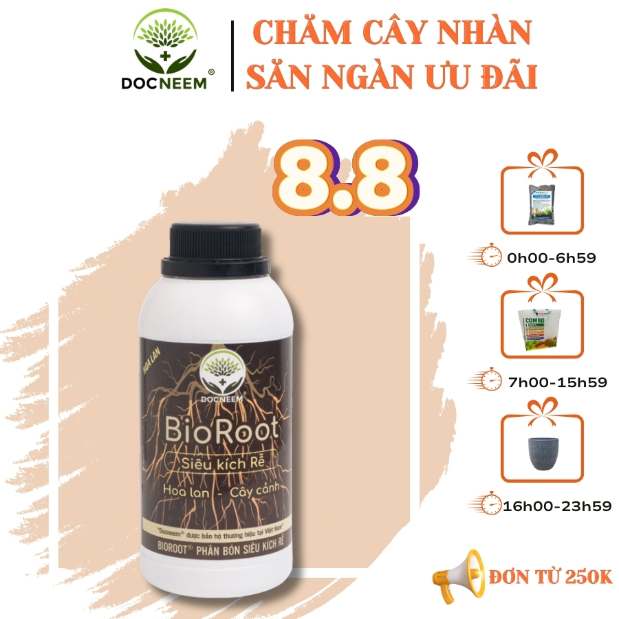 Phân bón siêu kích rễ cây cảnh, hoa lan BioRoot, giúp kích rễ cây mọc nhanh, cây khỏe mạnh, dùng cho cả vườn ươm cây non, an toàn cho cây và người, dung tích 500ml thương hiệu chính hãng Docneem
