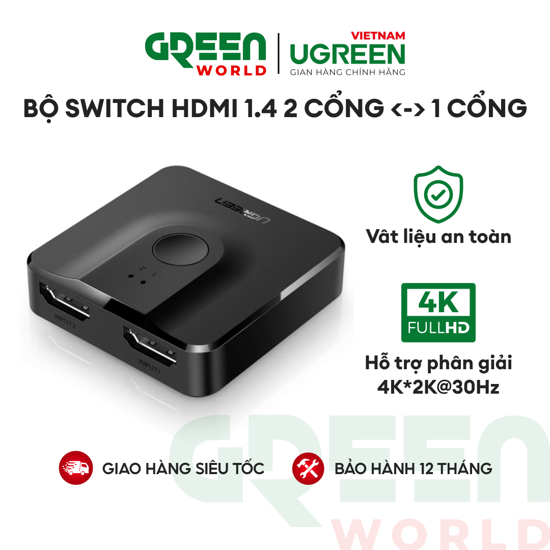 Bộ switch hdmi 2 ra 1 chuẩn 1.4 ugreen cm217 50966