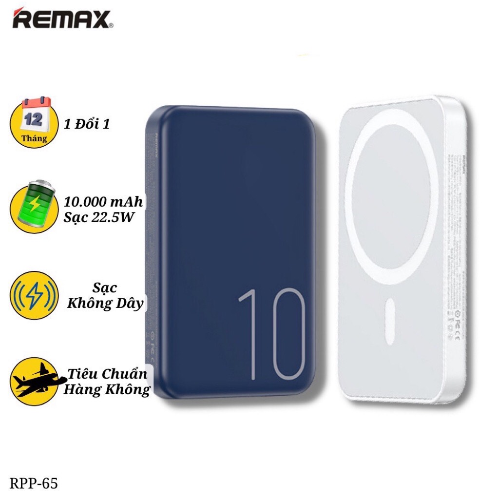 Sạc Pin dự phòng sạc nhanh Remax RPP-65 10000mAh  wireless 15W - hỗ trợ PD 20W