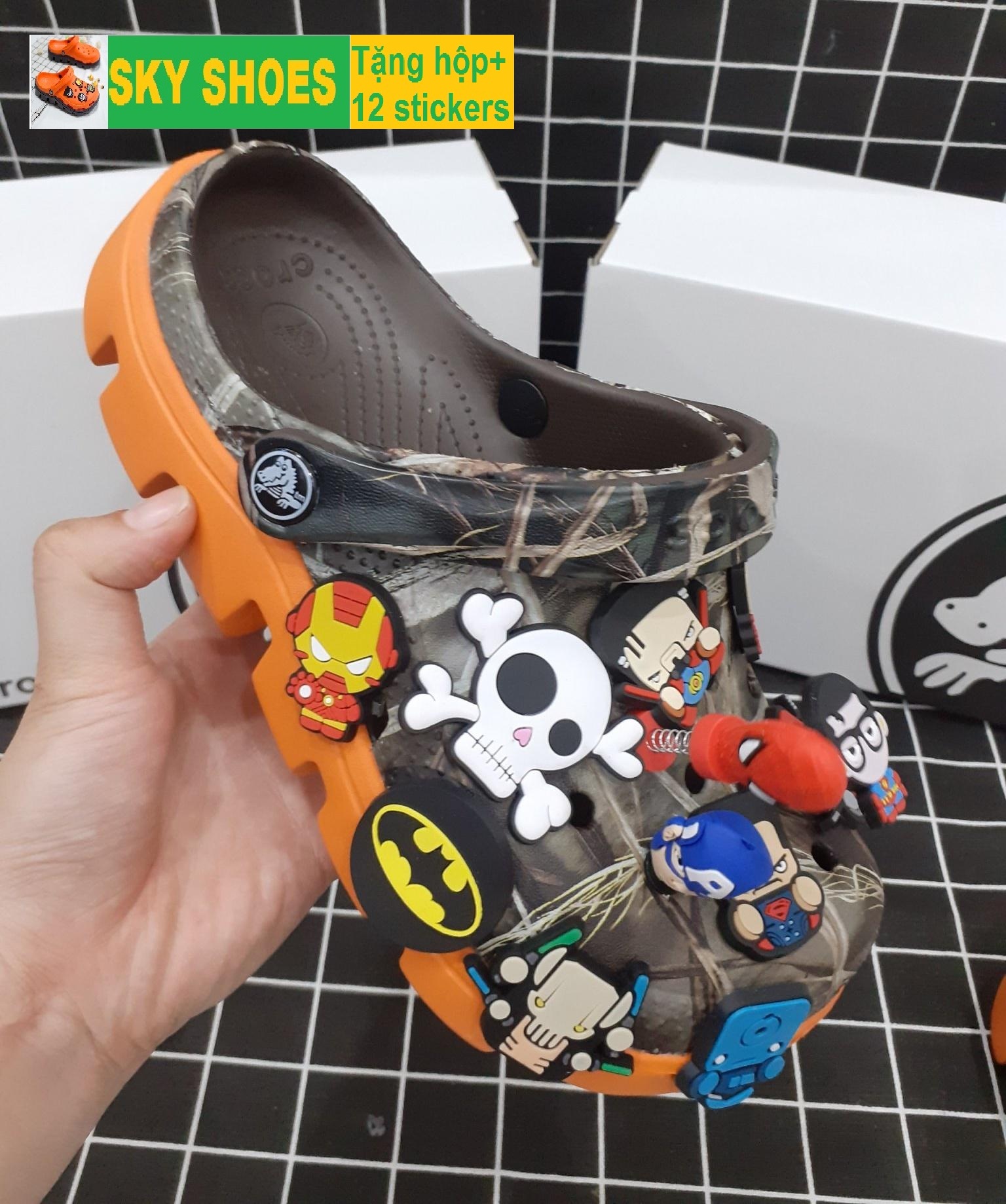 Dép quai ngang crocs camo xám đế trắng -sky shoes - dép cá sấu - dép crocs - dép nam - dép nữ - dép sandal nữ-dép saldan nam- dép quai hậu - dép cặp - dép quai ngang