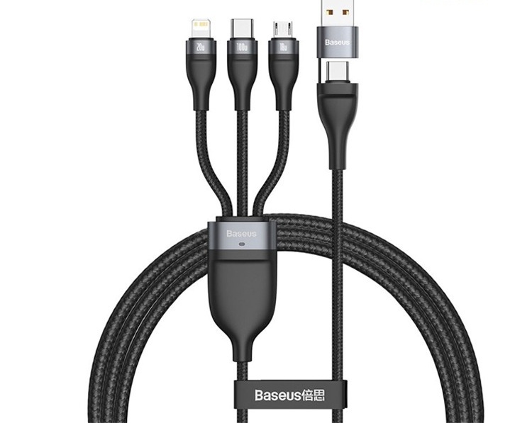 Dây cáp sạc nhanh baseus cổng usb type c 3 trong 1 hỗ trợ 5a 100w cho iphone xiaomi dài 1.2m