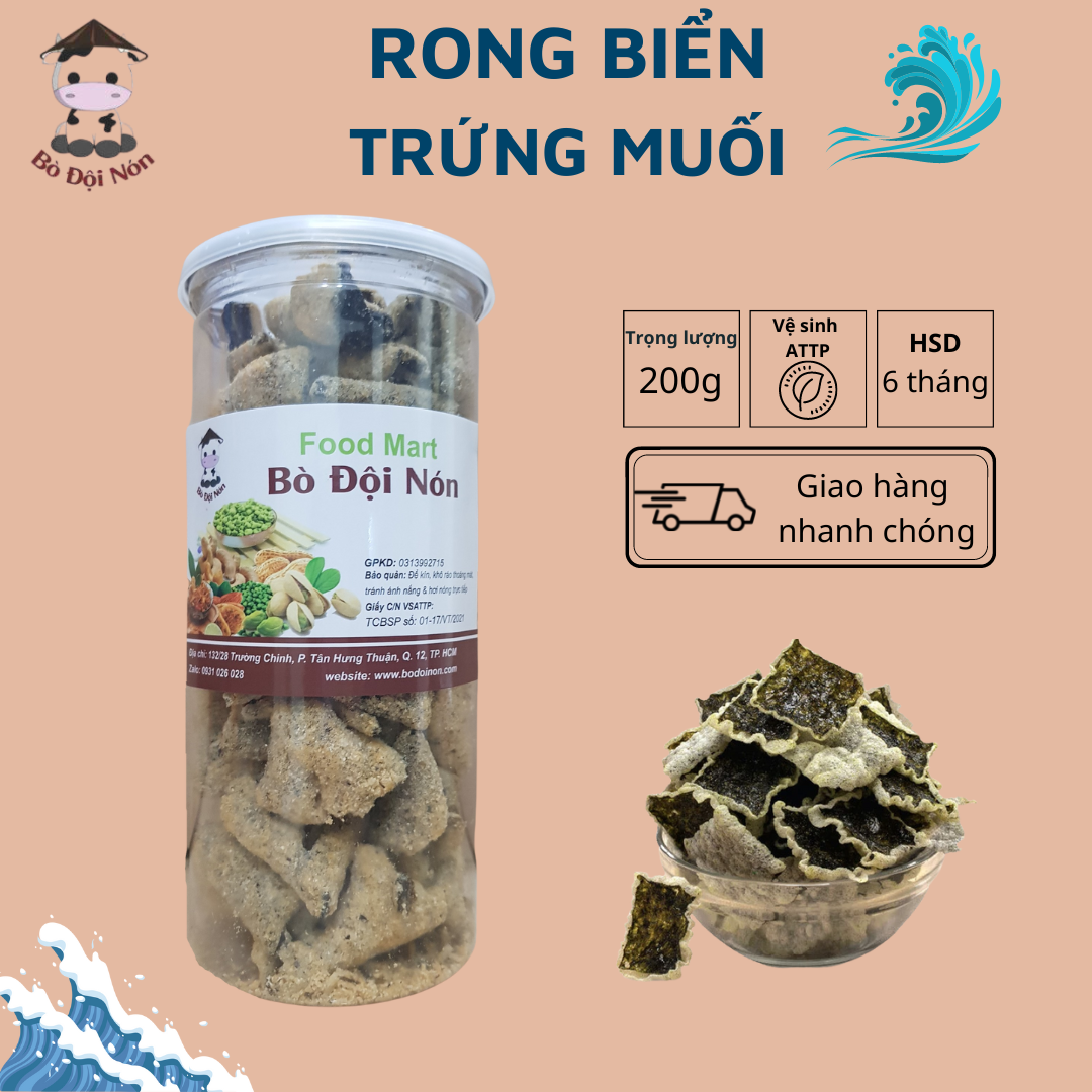 Snack rong biển sấy giòn lắc trứng muối phomai 200g - bò đội nón