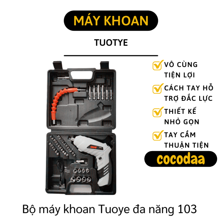 Máy khoan pin cầm tay - Bộ máy khoan Touye đầy đủ phụ kiện, sửa chữa đa năng - Máy bắn vít mini
