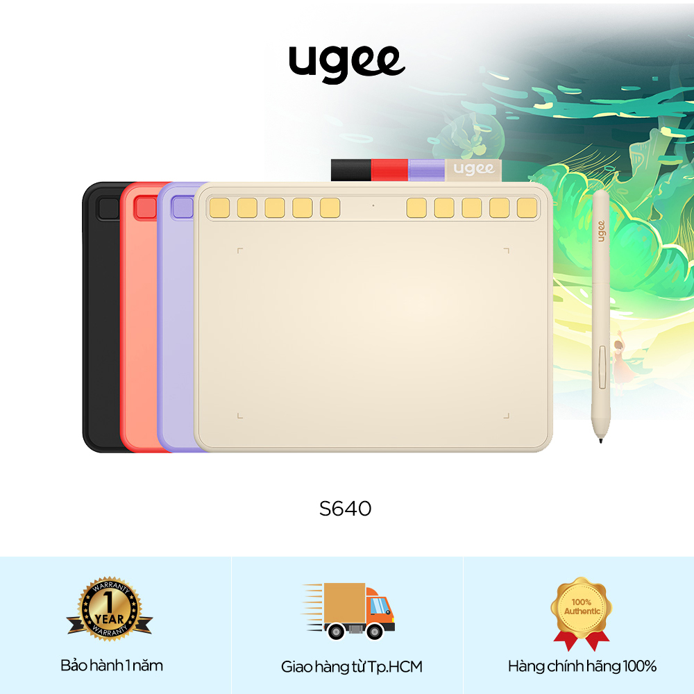 Ugee S640 Máy tính bảng vẽ đồ họa Máy tính bảng vẽ đồ họa Máy tính bảng đồ họa với 8192 cấp độ Bút cảm ứng không dùng pin và 10 phím tắt có thể tùy chỉnh (6 inch）