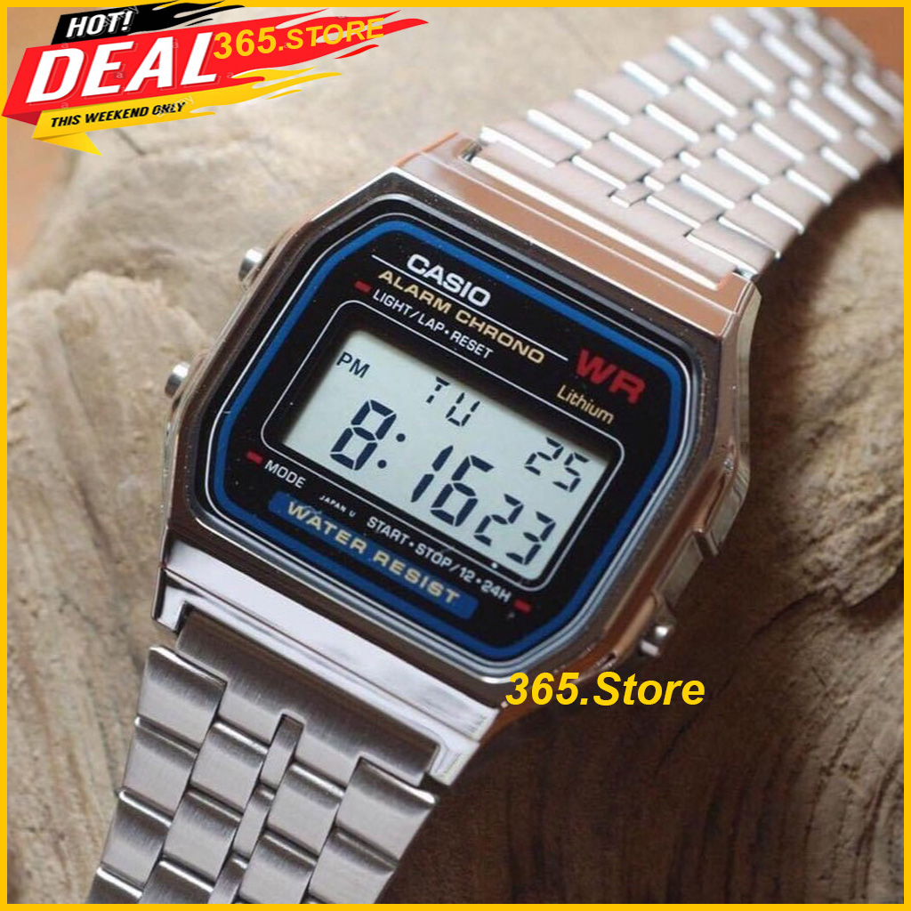 Đồng Hồ Unisex Casio A159 Size 34mm, Dây Thép Không Gỉ, Cực Đẹp, Thời Trang, Cá Tính - 365.Store