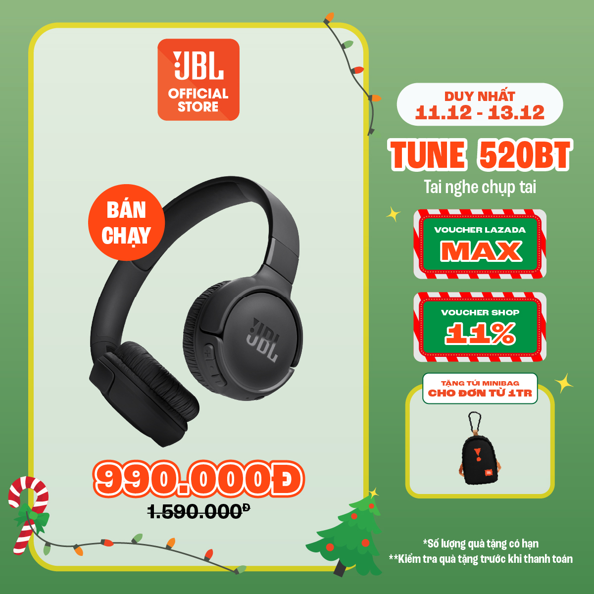   BÁN CHẠY  Tai Nghe Chụp Tai Bluetooth JBL Tune 520BT - Hàng Chính Hãng 