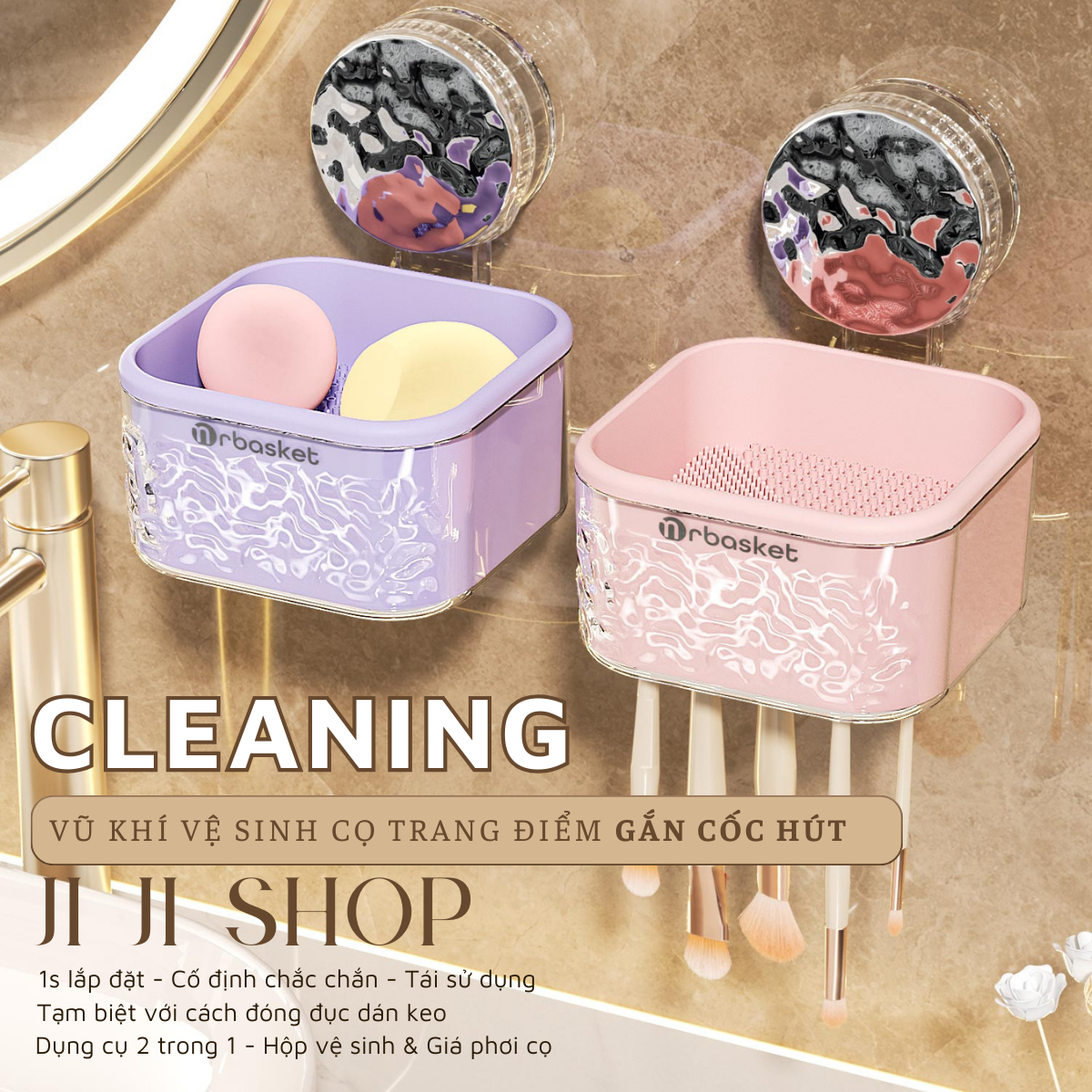 Dụng Cụ Vệ Sinh Cọ Mút & Giá Phơi Cọ Trang Điểm Gắn Cốc Hút Chân Không - Ji Ji Shop