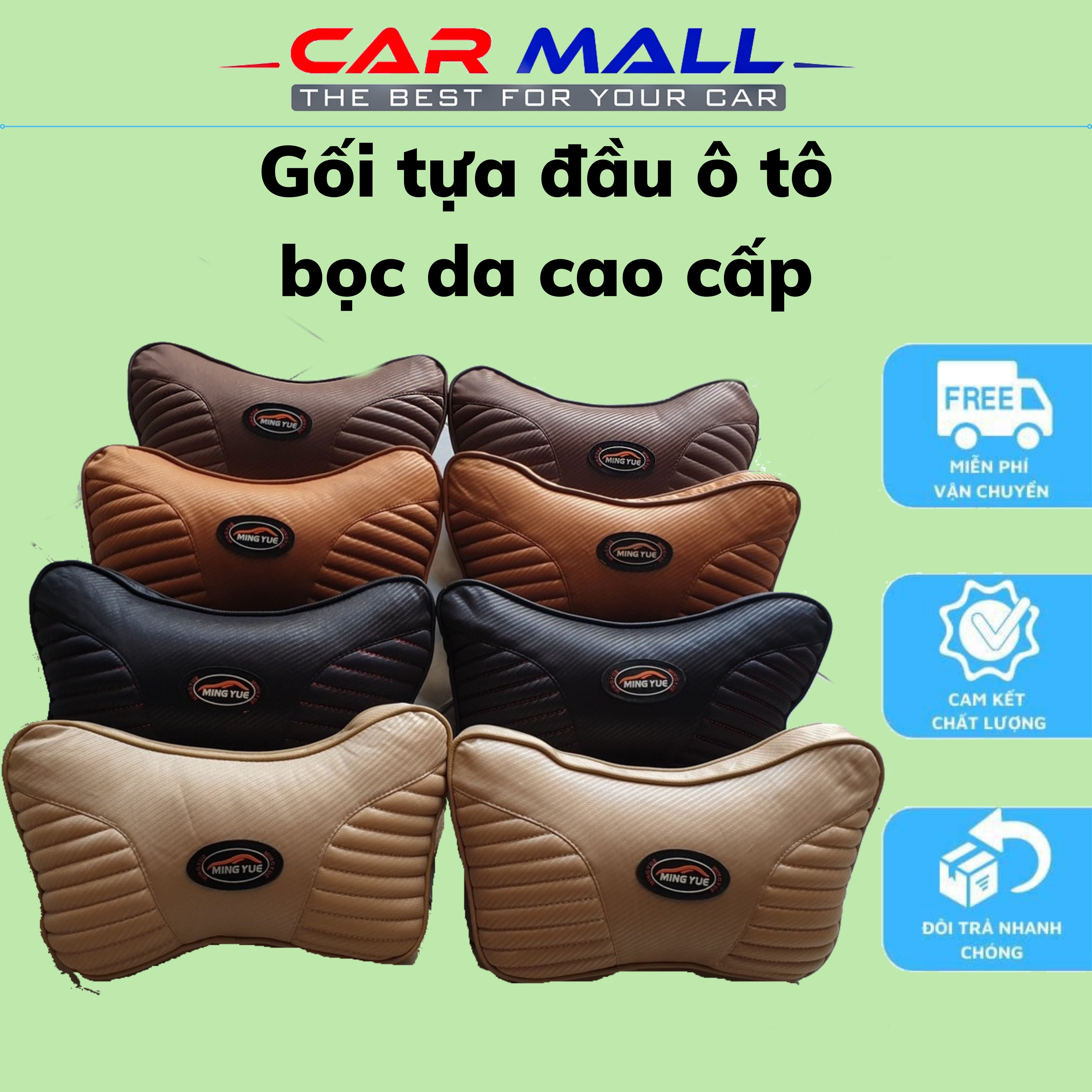 Gối tựa đầu ô tô cao cấp bằng da – Chống Đau Mỏi Cổ Khi Đi Xe Thương Hiệu MingYue