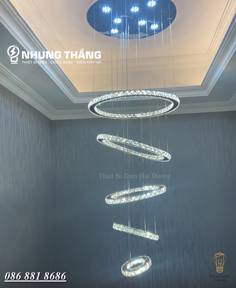 Đèn thả trần 5 vòng pha lê cd-111 decor vintage - đế đèn tích hợp 10 đèn phát sáng - điều khiển từ xa - hẹn giờ tắt - bảo hành 12 tháng - có video