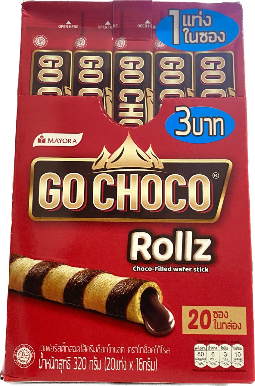 Bánh quế xốp kem socola go choco rollz 280gr