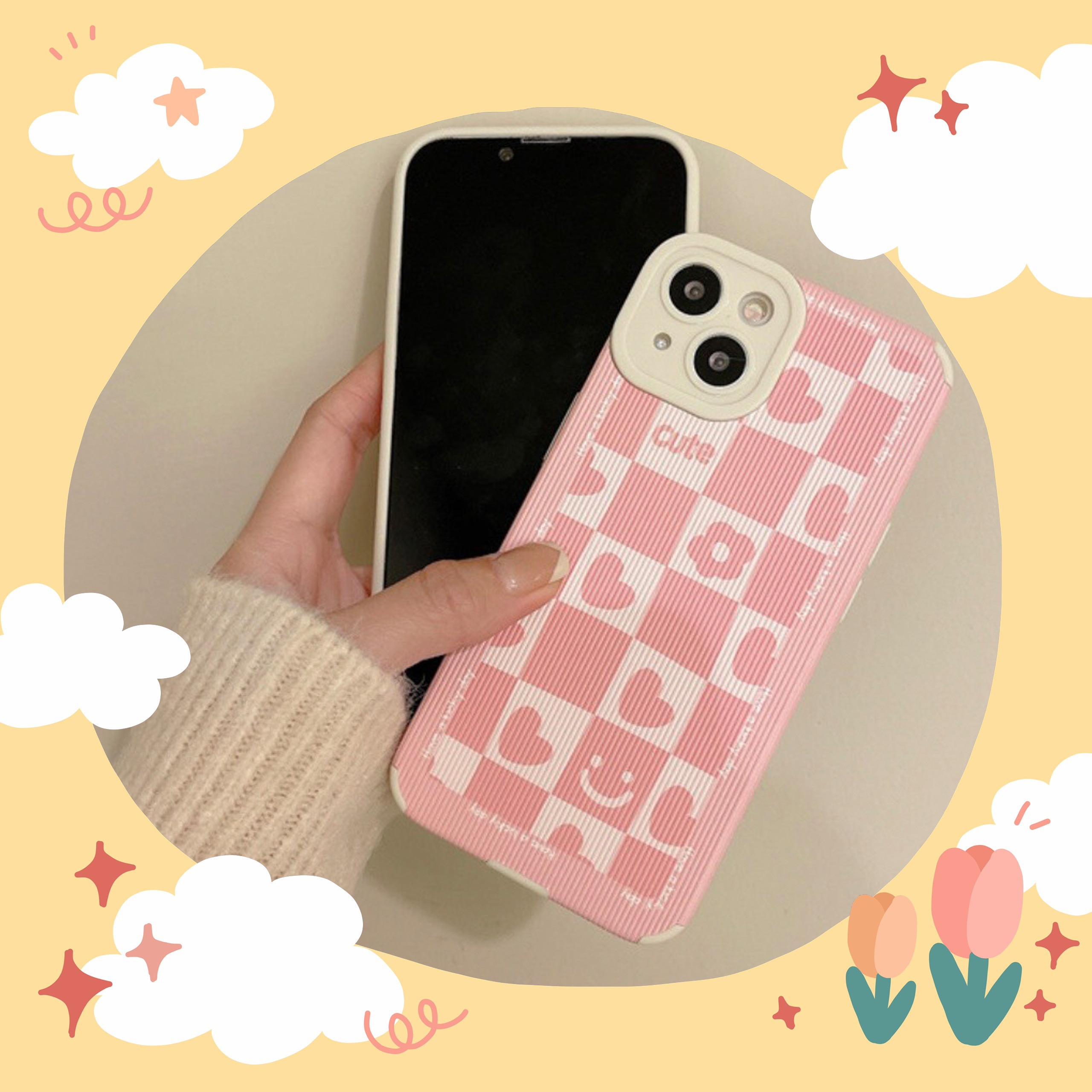 Ốp dẻo full viền caro hồng xinh