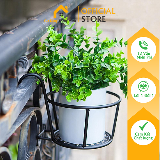 Giỏ treo chậu hoa ban công bằng sắt, kệ để chậu hoa cây cảnh có móc treo ngoài ban công tiện lợi