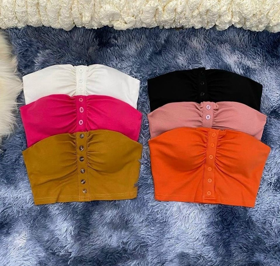 Áo ống croptop nhúm phối hàng nút cố mút cực xinh , chất thun bozip mềm mịn
