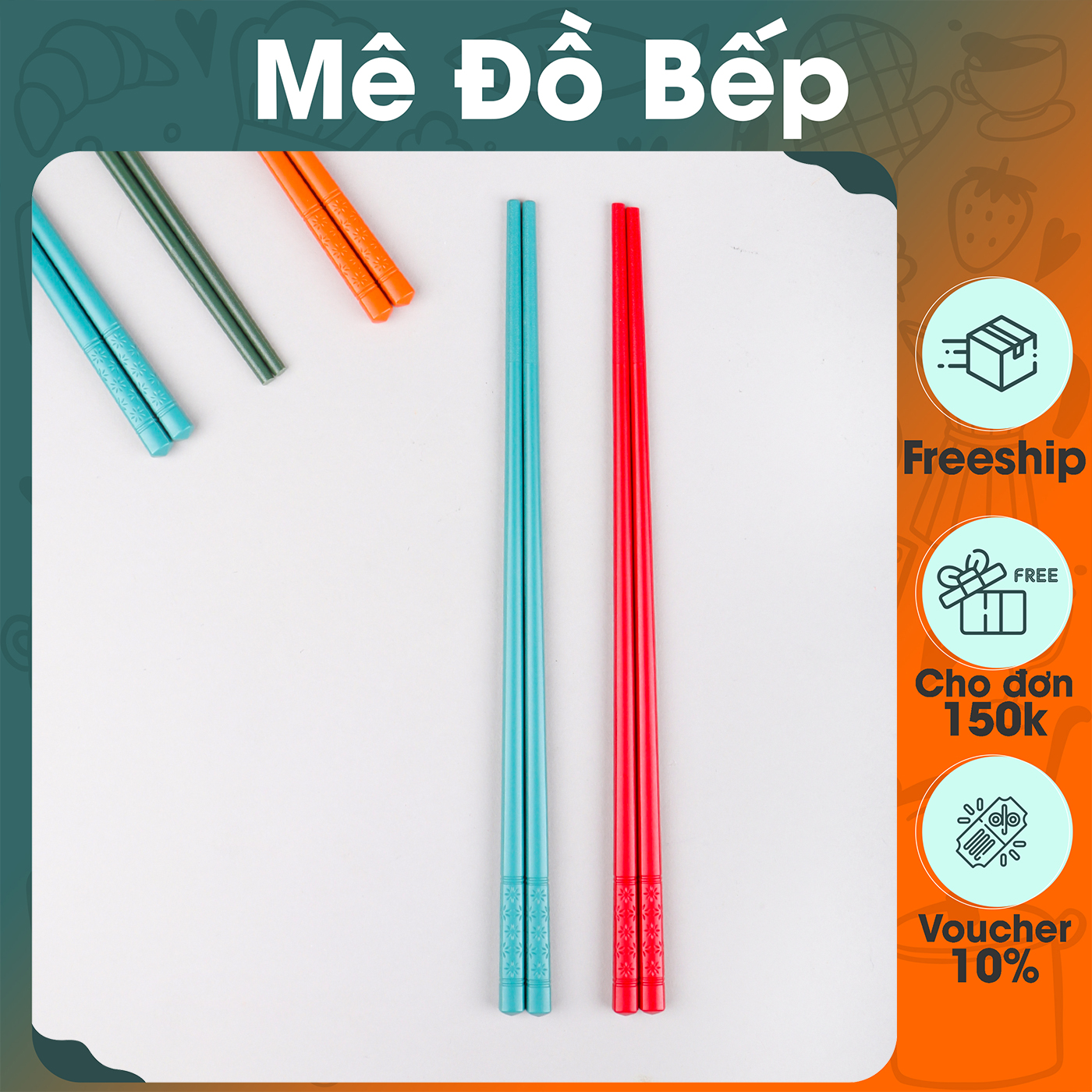 Set 5 đôi đũa nhựa chịu nhiệt bam house nhiều màu đuôi đũa trạm hoạ tiết cao cấp dnht04
