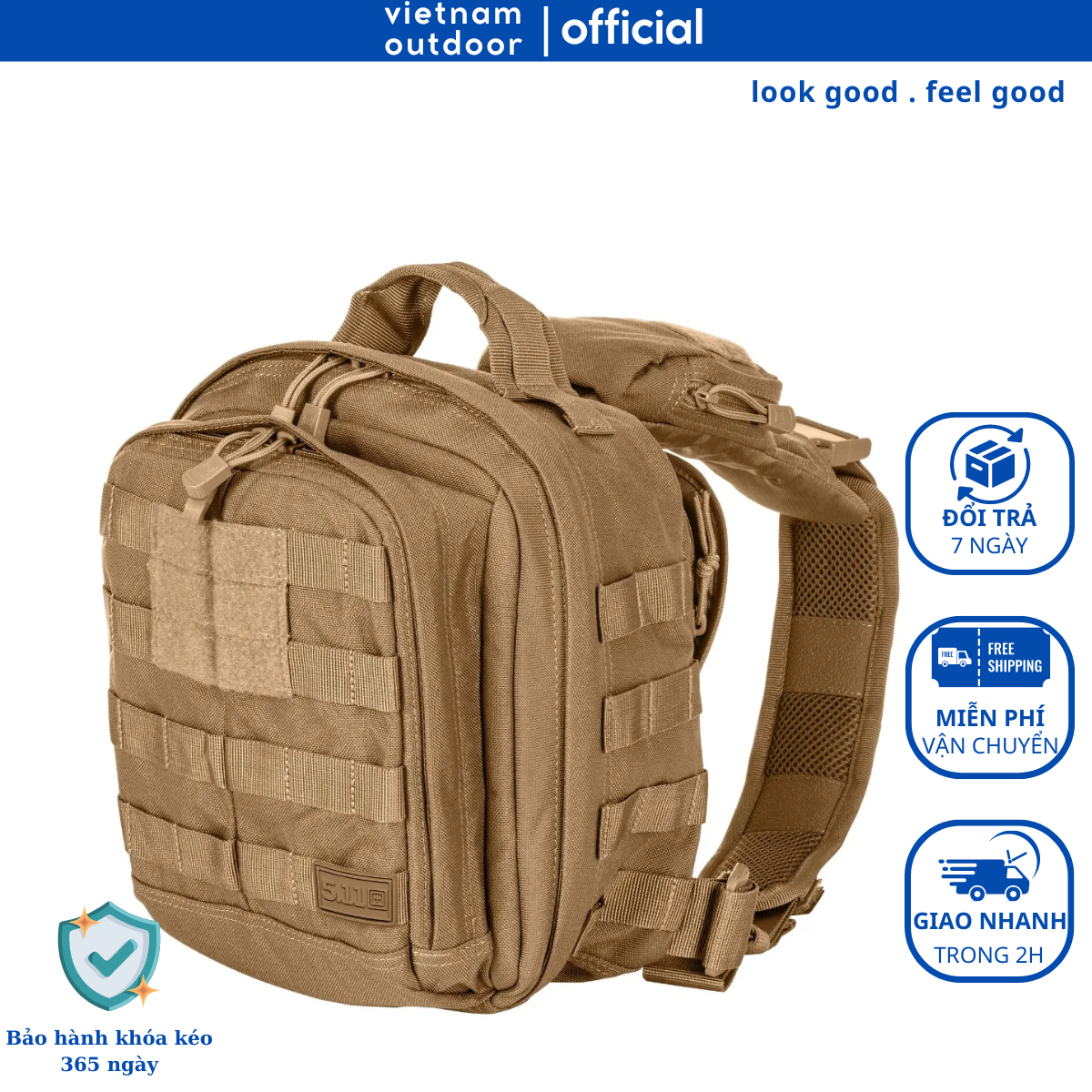 Balo 1 Quai Chiến Thuật 5.11 TACTICAL RUSH MOAB 6 Cao Cấp Tác Chiến Kháng Nước Túi Đeo Chéo Quân Đội Bền Bỉ Nhiều Ngăn