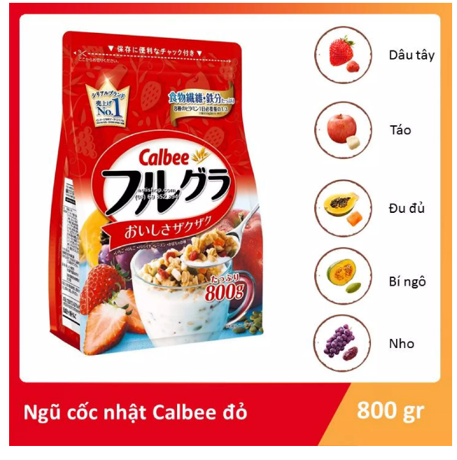 Ngũ cốc trái cây dinh dưỡng Nhật Bản Calbee đỏ 800g Hạn Tháng 12 giàu dinh dưỡng tốt cho mẹ bầu và em bé