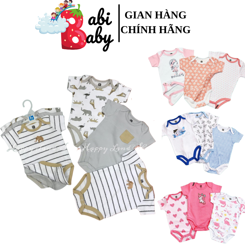 Set 3 body chip cộc tay cotton BABI BABY body chip Beliti cho bé trai và bé gái dành cho bé sơ sinh đến 12 tháng chất liệu cotton mềm mại