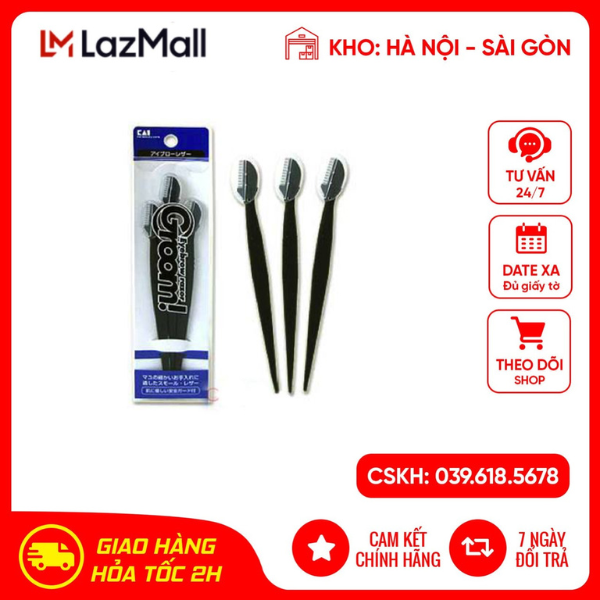 Set 3 dạo cạo lông mày cán dài KAI hàng chính hãng Nhật Bản