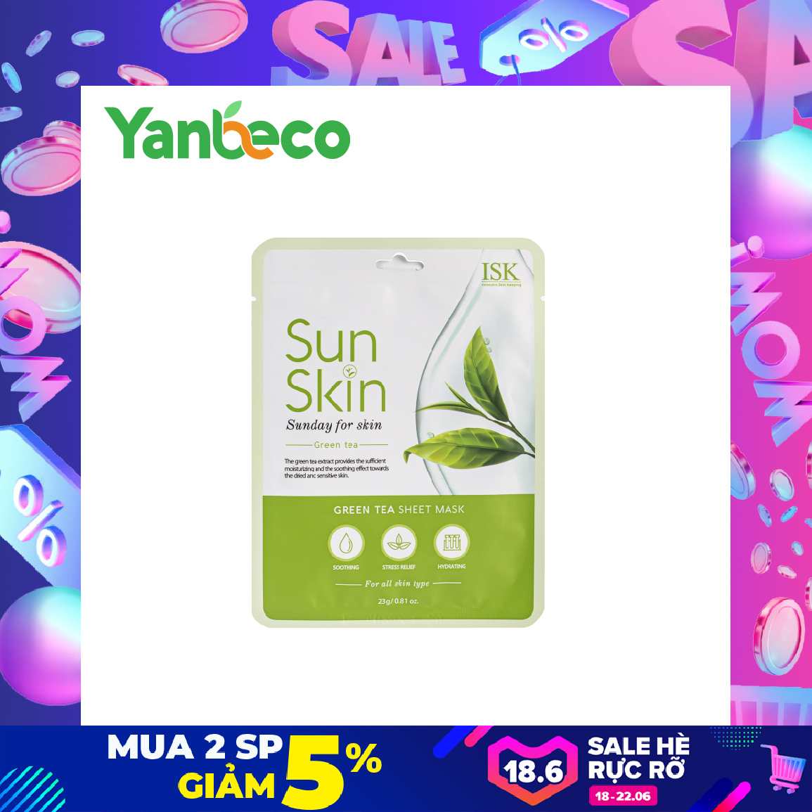 Mặt nạ sáng da, ngừa mụn ISK SungKin GREEN TEA SHEET MASK 23ml - Hàn Quốc Chính Hãng