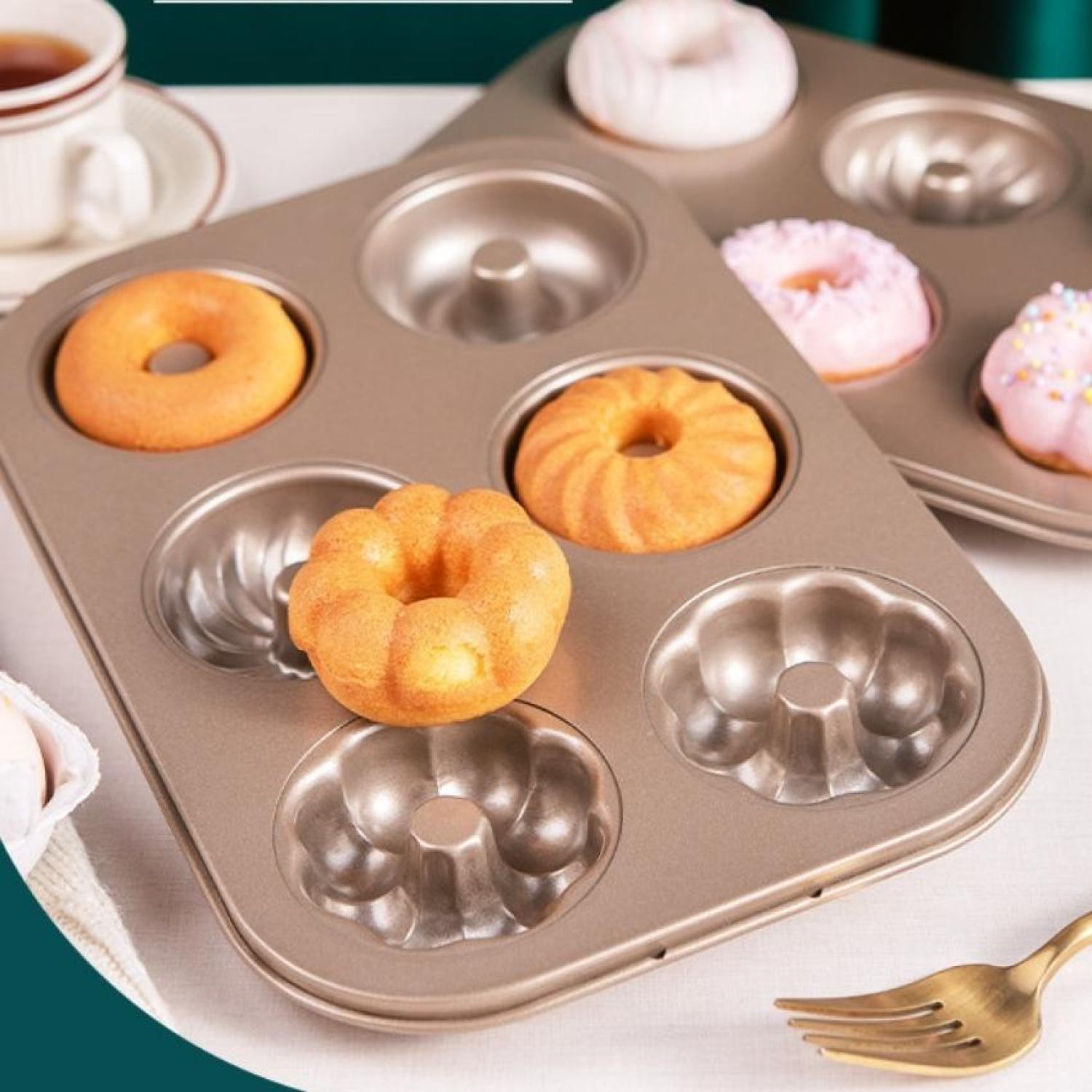 Khay khuôn nướng dụng cụ làm bánh donut chống dính vàng 6 bánh - tray06donut