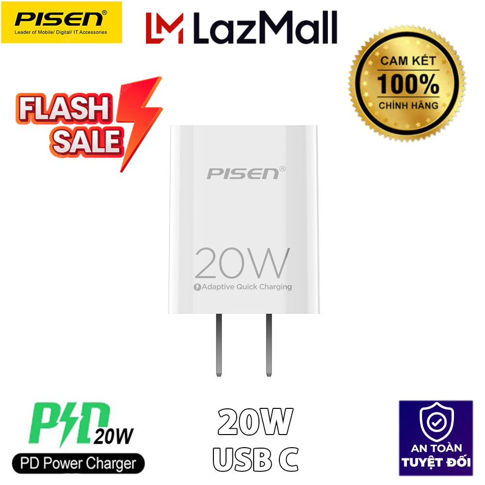 (GIÁ HỦY DIỆT)LazMall FLASH SALE CHÍNH HÃNG CỐC SẠC NHANH cao cấp PISEN 20W ,CÓC CỦ sạc nhanh 20W ch