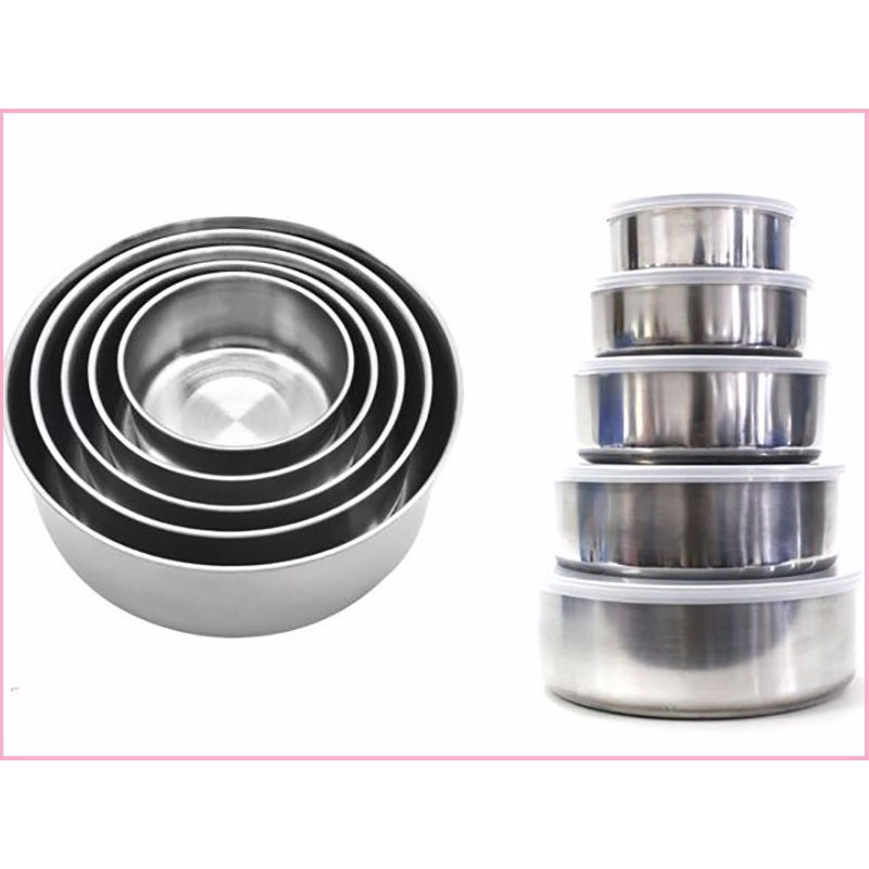 [CÓ NẮP] Bộ thố inox 5 cái có nắp đậy - Bộ thố đa năng tiện dụng đựng thực phẩm rau củ quả - Bộ 5 Hộp Đựng Thực Phẩm Bằng Inox - Hộp Inox đựng thực phẩm bảo quản thức ăn cho tủ lạnh