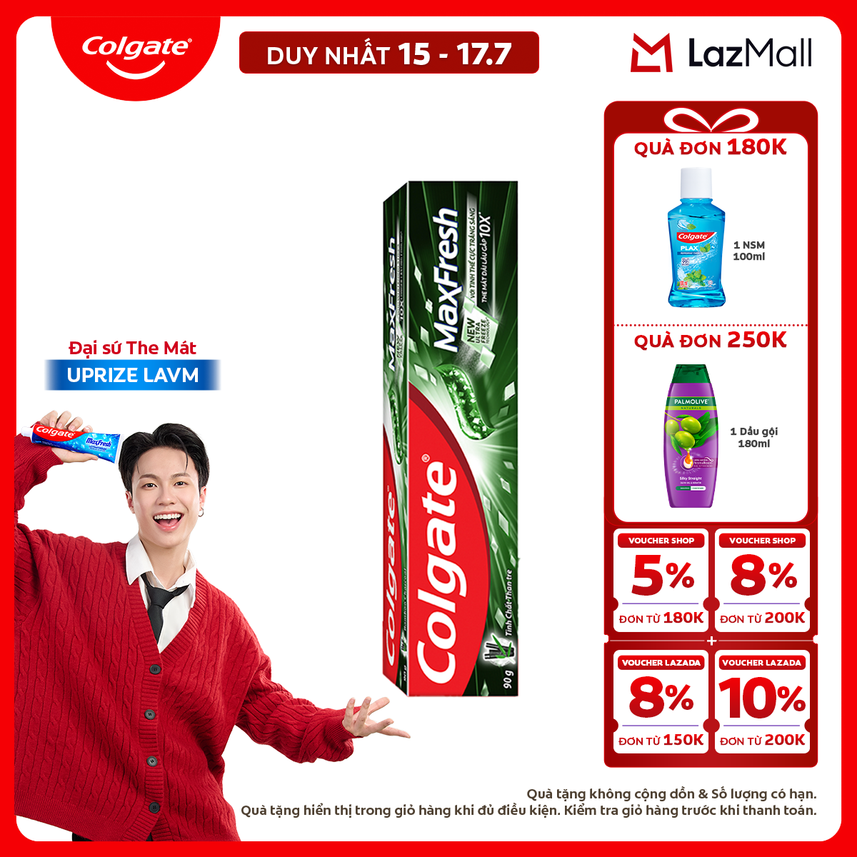 [Chỉ 15-17.7_X2 Voucher giảm đến 18%] Kem đánh răng Colgate Maxfresh Bamboo Charcoal the mát dài lâu với tinh chất than tre làm trắng răng 90g